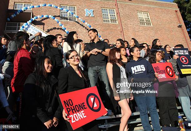 Host Mario Lopez attends the Los Angeles 'No Phone Zone' rally hosted by 'The Oprah Winfrey Show', KABC-TV and RADD at John Marshall High School on...