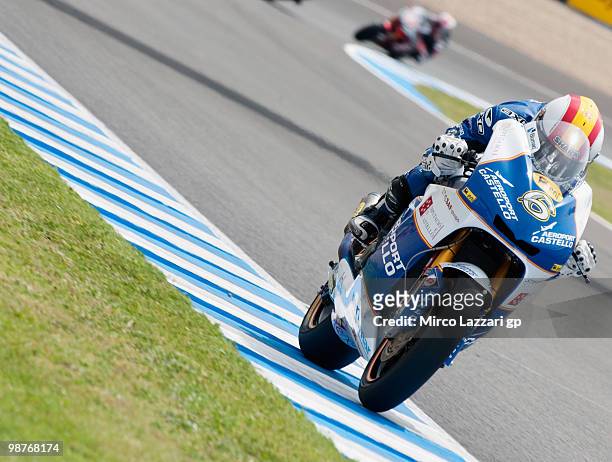 Alex Debon of Spain and Aeroport de Castillo - AJO heads down a straight during the first free practice at Circuito de Jerez on April 30, 2010 in...