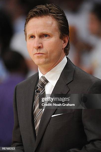 Head coach Scott Brooks of the Oklahoma City Thunder looks on before Game Five of the Western Conference Quarterfinals against the Los Angeles Lakers...