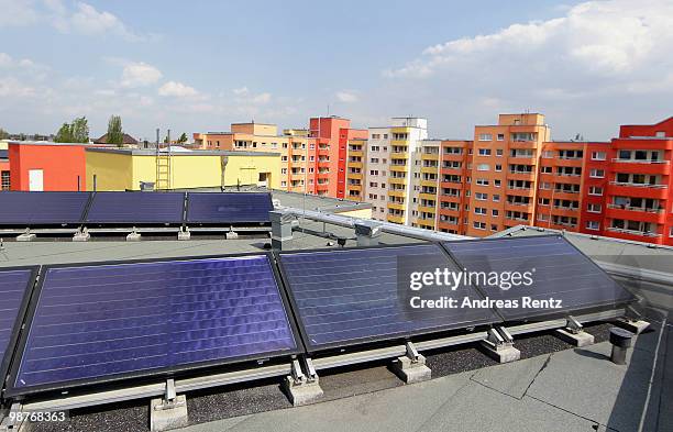 Solar panels are installed on the rooftop of an apartment building on April 30, 2010 in Berlin, Germany. Germany has invested heavily in solar and...