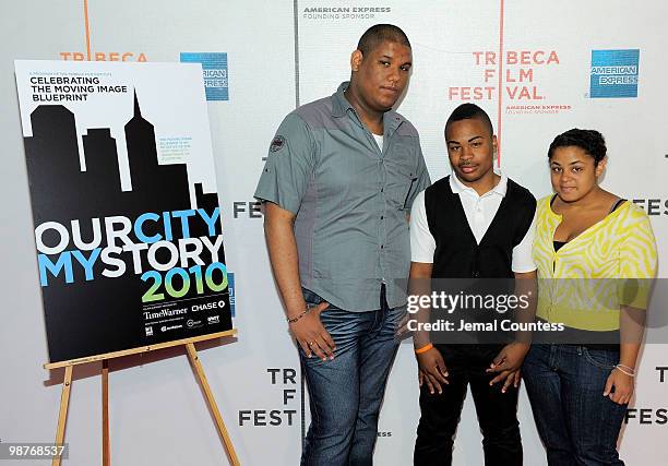 Filmmakers Daniel Familia, Nick Mendez and Christine Guerra attend the TFI: Screening of "Our City, My Story" at the 2010 Tribeca Film Festival at...