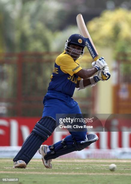 Mahela Jayawardene of Sri Lanka in action during The ICC T20 World Cup Group B match between Sri Lanka and New Zealand at the Guyana National Stadium...