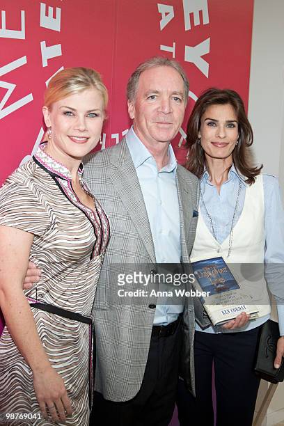 Actresses Alison Sweeney and Kristian Alfonso pose with Ken Corday at the Ken Corday Book Launch Party For "The Days Of Our Lives" at The Paley...