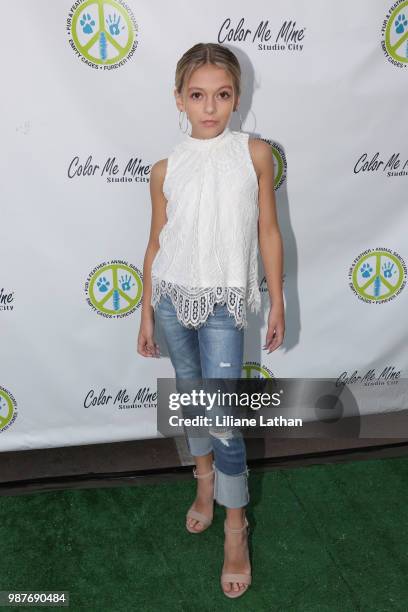 Actress Coco Quinn attends the Fur & Feather Animal Sanctuary's "Paint 4 Paws" Charity Benefit at Color Me Mine on June 29, 2018 in Studio City,...