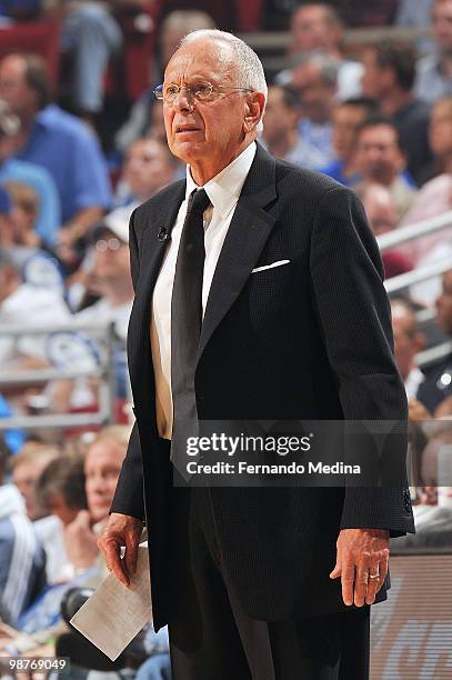 Head coach Larry Brown of the Charlotte Bobcats reacts during the game against the Orlando Magic in Game Two of the Eastern Conference Quarterfinals...
