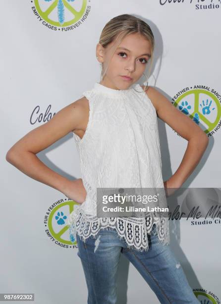 Actress Coco Quinn attends the Fur & Feather Animal Sanctuary's "Paint 4 Paws" Charity Benefit at Color Me Mine on June 29, 2018 in Studio City,...