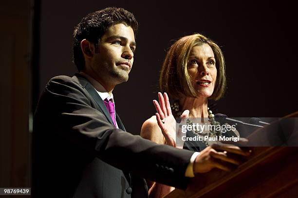 Adrian Grenier and Wendie Malick make a few remarks at the Creative Coalition's Salute to Arts and Entertainment with Martini & Rossi at The Library...