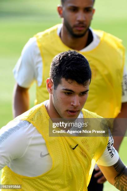 Pietro Pellegri and Jorge of Monaco during the pre season training session on June 29, 2018 in Monaco, Monaco.