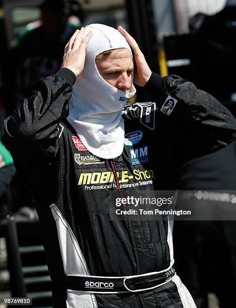 Michael McDowell, driver of the MOBIL-Shop Dodge, looks on during practice for the Nationwide Series BUBBA burger 250 at Richmond International...