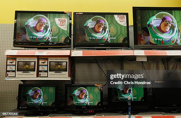 Flat screen televisions for sale are seen at a retail store April 30, 2010 in New York, New York. The US economy grew 3.2% in the first quarter of...