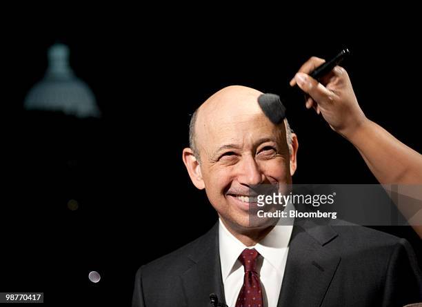 Lloyd C. Blankfein, chairman and chief executive officer of Goldman Sachs Group Inc., prepares for an interview after a Senate Homeland Security and...