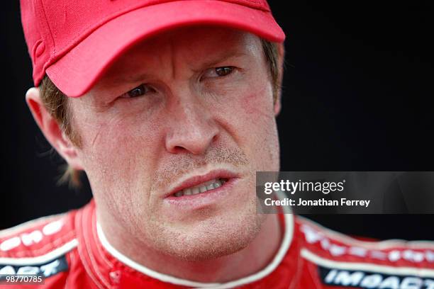 Scott Dixon driver of the Target Chip Ganassi Racing Honda Dallara during practice for the Indy Car Series Road Runner Turbo Indy 300 on April 30,...