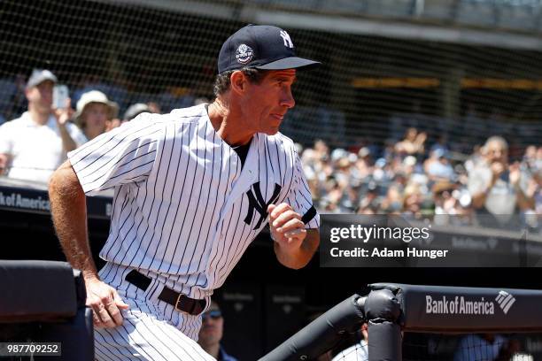 Former player Paul O'Neill of the New York Yankees is introduced during the New York Yankees 72nd Old Timers Day game before the Yankees play against...