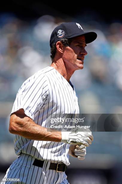 Former player Paul O'Neill of the New York Yankees in action during the New York Yankees 72nd Old Timers Day game before the Yankees play against the...