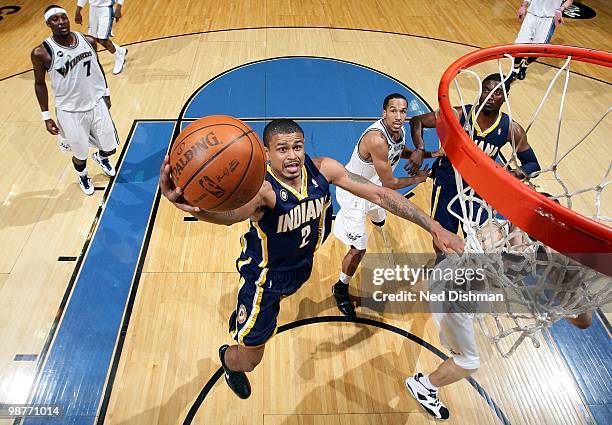 Earl Watson of the Indiana Pacers goes for the layup against the Washington Wizards during the game at the Verizon Center on April 14, 2010 in...