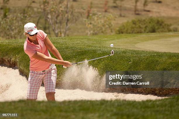 Anna Nordqvist of Sweden plays a bunker shot during the second round of the Tres Marias Championship at the Tres Marias Country Club on April 30,...