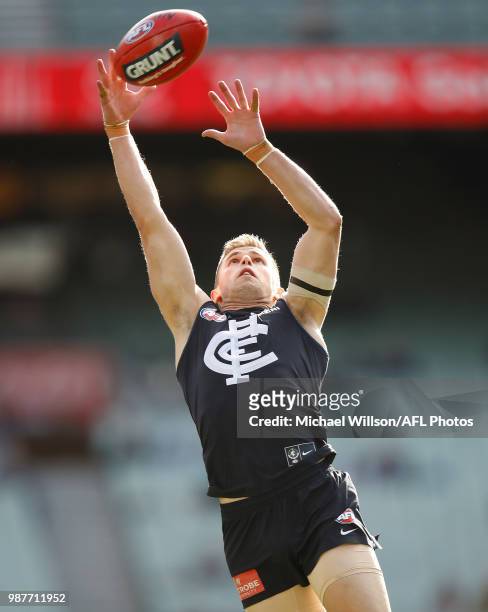 Marc Murphy of the Blues in action during the 2018 AFL round15 match between the Carlton Blues and the Port Adelaide Power at the Melbourne Cricket...