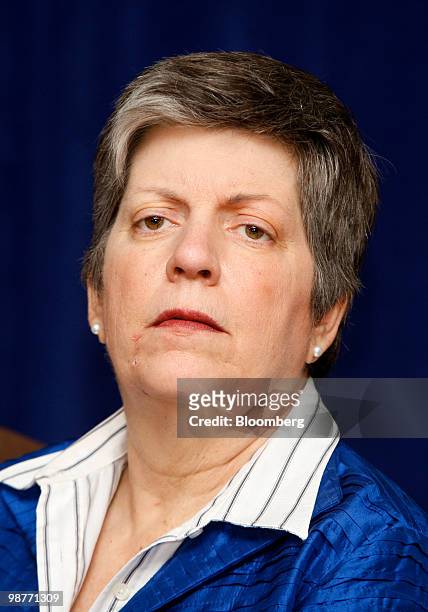 Janet Napolitano, U.S. Homeland security secretary, listens during a news conference on the cleanup and containment efforts for the BP Plc Deepwater...