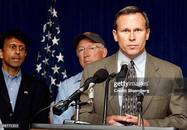 Doug Suttles, chief operating officer of exploration and production for BP America, speaks during a news conference on the cleanup and containment...