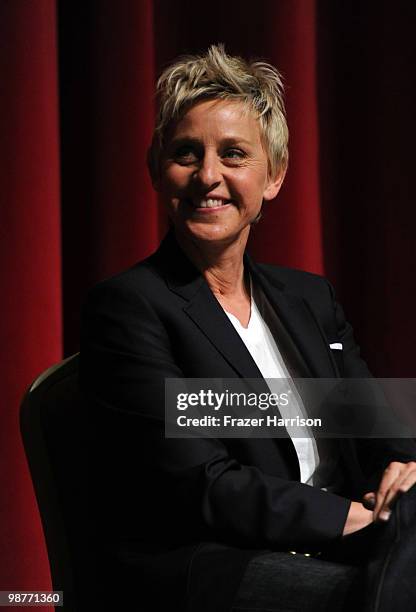 Actress and talk show host Ellen DeGeneres attends the Postal Service dedication of their new Animal Rescue: Adopt A Shelter Pet Stamp on April 30,...