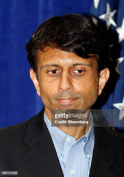 Bobby Jindal, governor of Louisiana, listens during a news conference on the cleanup and containment efforts for the BP Plc Deepwater Horizon...