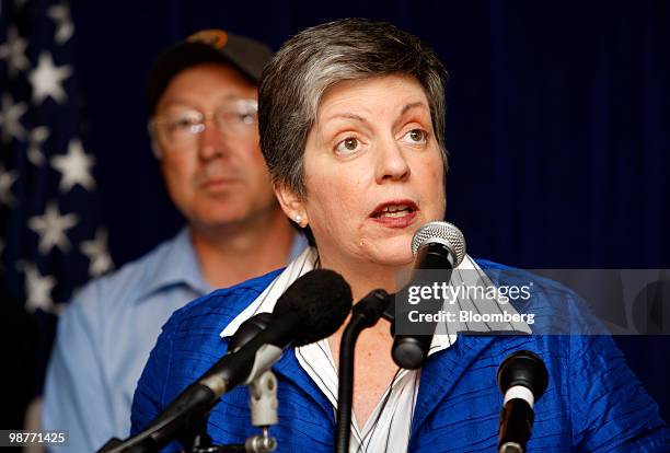 Janet Napolitano, U.S. Homeland security secretary, speaks at a news conference on the cleanup and containment efforts for the BP Plc Deepwater...