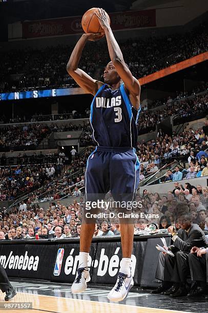 Rodrique Beaubois of the Dallas Mavericks shoots against the San Antonio Spurs in Game Six of the Western Conference Quarterfinals during the 2010...