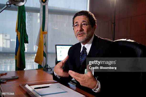 Jose Sergio Gabrielli, chief executive officer of Petroleo Brasileiro SA, speaks during an interview at company headquarters in Sao Paulo, Brazil, on...