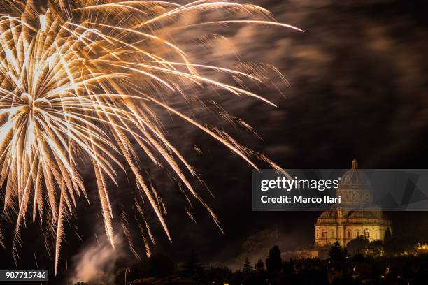 todi, tempio della consolazione and fireworks - tempio fotografías e imágenes de stock