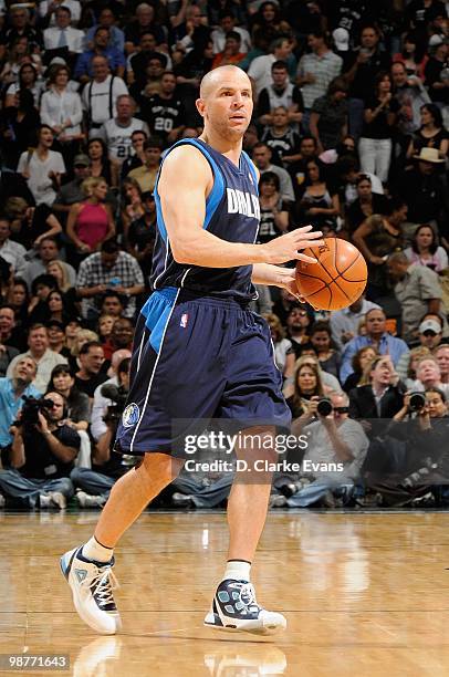 Jason Kidd of the Dallas Mavericks handles the ball against the San Antonio Spurs in Game Six of the Western Conference Quarterfinals during the 2010...