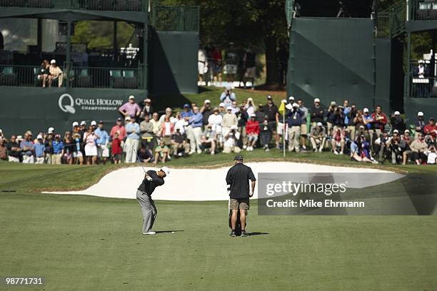 Quail Hollow Championship: Tiger Woods in action during Wednesday Pro-Am at Quail Hollow Club. View of caddie Steve Williams. Charlotte, NC 4/28/2010...