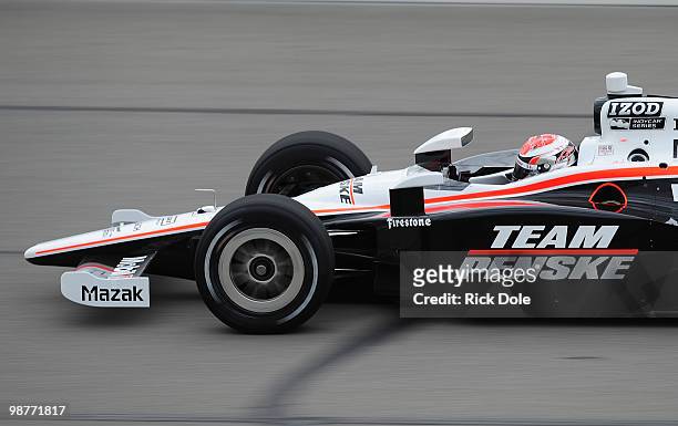Ryan Briscoe of Australia captures the pole position in the Team Penske Dallara Honda during qualifying for the Indy Car Series Road Runner Turbo...