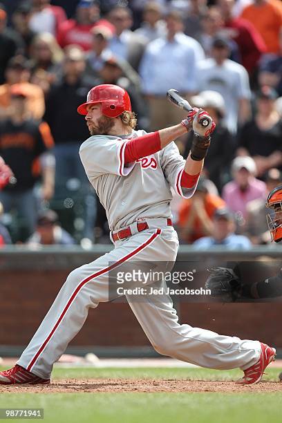 Jayson Werth of the Philadelphia Phillies bats against the San Francisco Giants during an MLB game at AT&T Park on April 28, 2010 in San Francisco,...