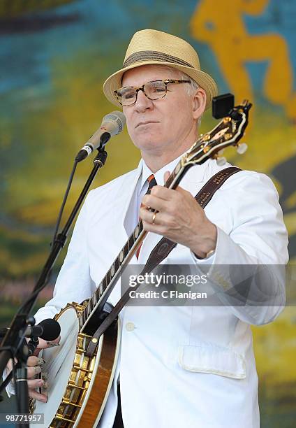 Musician/Actor Steve Martin performs during Day 4 of the 41st Annual New Orleans Jazz & Heritage Festival at the Fair Grounds Race Course on April...