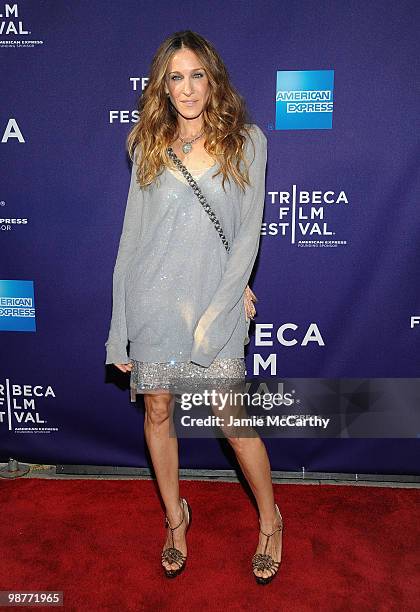 Sarah Jessica Parker attends the "Ultrasuede: In Search of Halston" premiere during the 9th Annual Tribeca Film Festival at the SVA Theater on April...