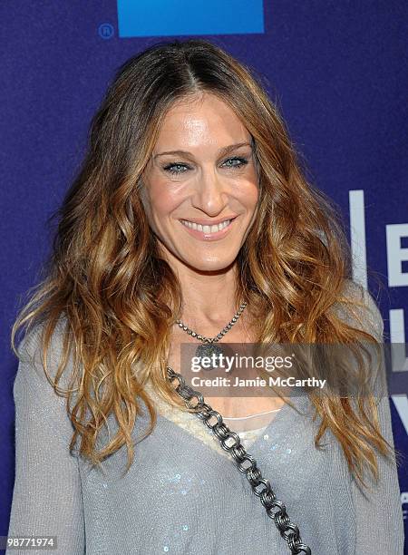 Sarah Jessica Parker attends the "Ultrasuede: In Search of Halston" premiere during the 9th Annual Tribeca Film Festival at the SVA Theater on April...