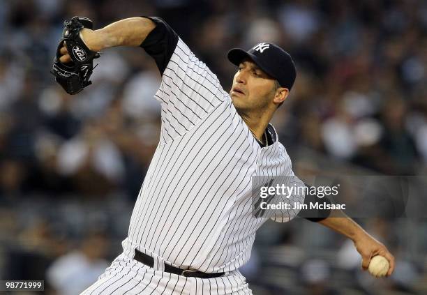 Andy Pettitte of the New York Yankees delivers a pitch against the Chicago White Sox on April 30, 2010 at Yankee Stadium in the Bronx borough of New...