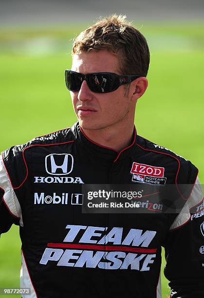 Ryan Briscoe of Australia captures the pole position in the Team Penske Dallara Honda during qualifying for the Indy Car Series Road Runner Turbo...