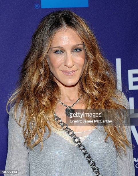 Sarah Jessica Parker attends the "Ultrasuede: In Search of Halston" premiere during the 9th Annual Tribeca Film Festival at the SVA Theater on April...