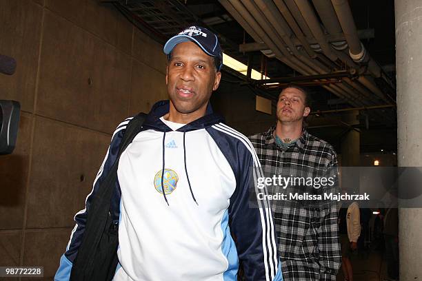 Adrian Dantley Assistant Coach of the Denver Nuggets arrives to the game against the Utah Jazz in Game Six of the Western Conference Quarterfinals...