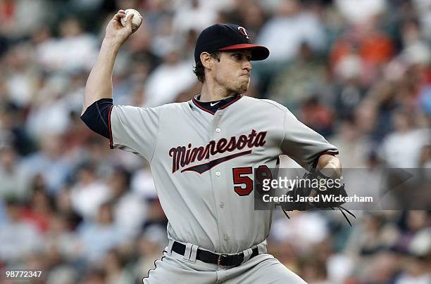 Kevin Slowey of the Minnesota Twins pitches against the Cleveland Indians during the game on April 30, 2010 at Progressive Field in Cleveland, Ohio.
