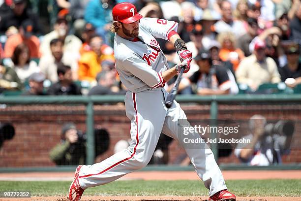 Jayson Werth of the Philadelphia Phillies bats against the San Francisco Giants during an MLB game at AT&T Park on April 28, 2010 in San Francisco,...