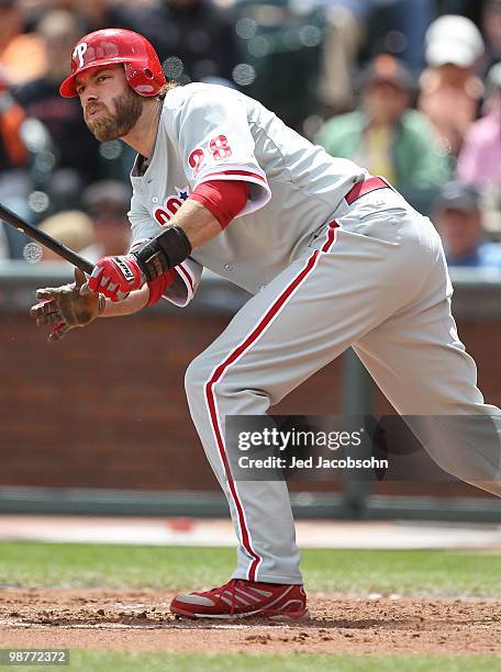 Jayson Werth of the Philadelphia Phillies bats against the San Francisco Giants during an MLB game at AT&T Park on April 28, 2010 in San Francisco,...