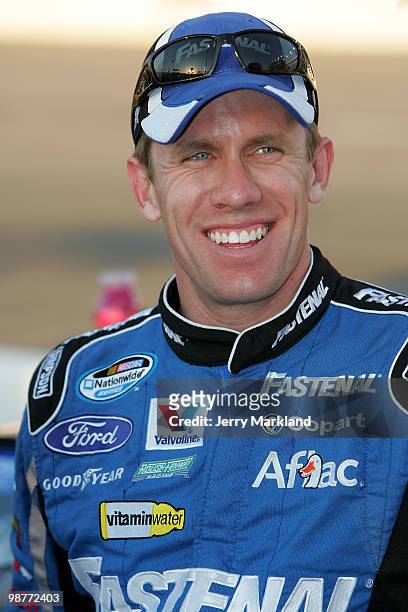 Carl Edwards, driver of the Fastenal Ford, looks on from the grid prior to the start of the NASCAR Nationwide Series BUBBA burger 250 at Richmond...