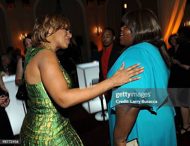 Gayle King and actress Gabourey Sidibe talk at the PEOPLE/TIME party on the eve of the White House Correspondents' Dinner at the St Regis Hotel -...