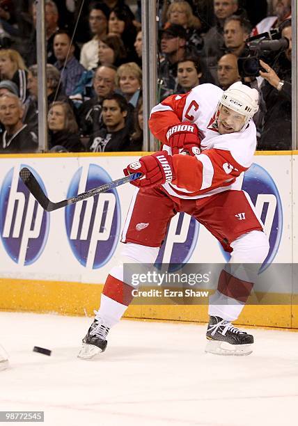 Nicklas Lidstrom of the Detroit Red Wings in action during their game against the San Jose Sharks in Game One of the Western Conference Semifinals...