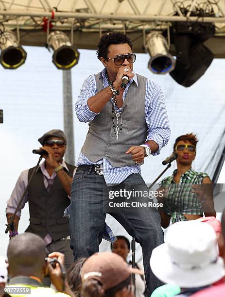 International artisit Shaggy performs during The ICC T20 World Cup Opening Ceremony at the Guyana National Stadium Cricket Ground on April 30, 2010...