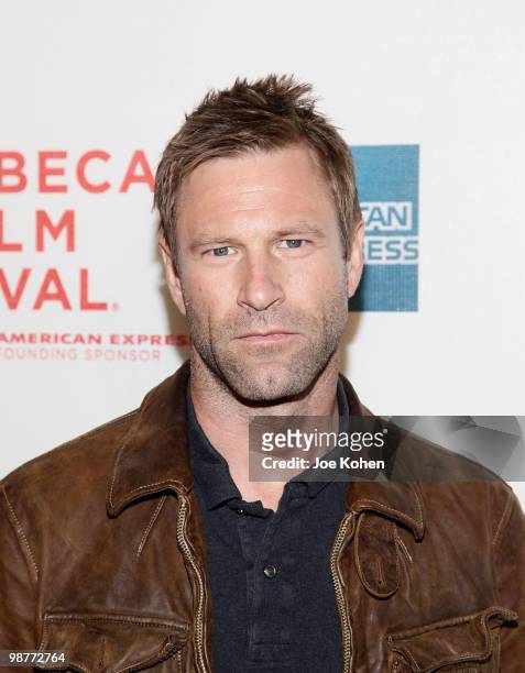 Actor Aaron Eckhart attends the "Freakonomics" premiere during the 9th Annual Tribeca Film Festival at the Tribeca Performing Arts Center on April...