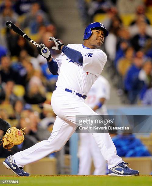 Garret Anderson of the Los Angeles Dodgers during the baseball game against Pittsburgh Pirates on April 29, 2010 at Dodger Stadium in Los Angeles,...