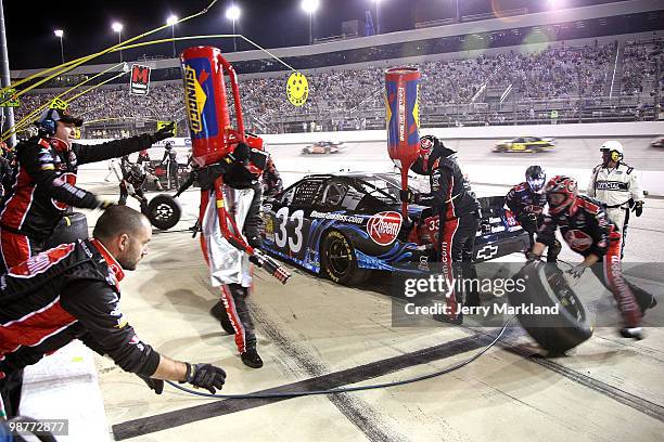 Kevin Harvick, driver of the Rheem Tankless Chevrolet makes a pit stop during the NASCAR Nationwide Series BUBBA burger 250 at Richmond International...